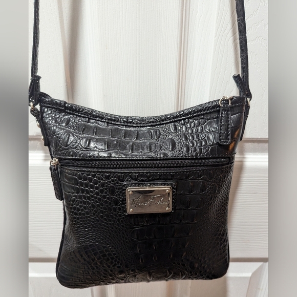 Marc Fisher Croc Embossed Crossbody Bag In Black - Picture 2 of 12